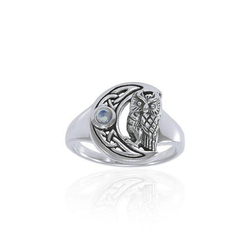 Owl with Celtic Crescent Moon Ring TRI1542 - Jewelry